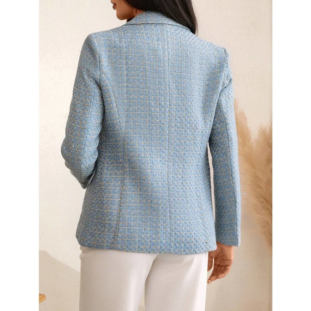 business plazacore tweed Plaid Print Double Breasted Blazer jacket - Picture 6 of 11